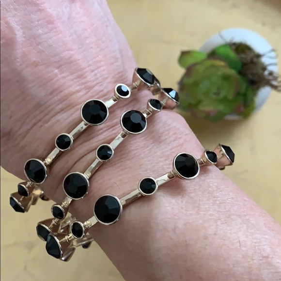Gold Tone Bangles with Black Rhinestones - Picture 4 of 6